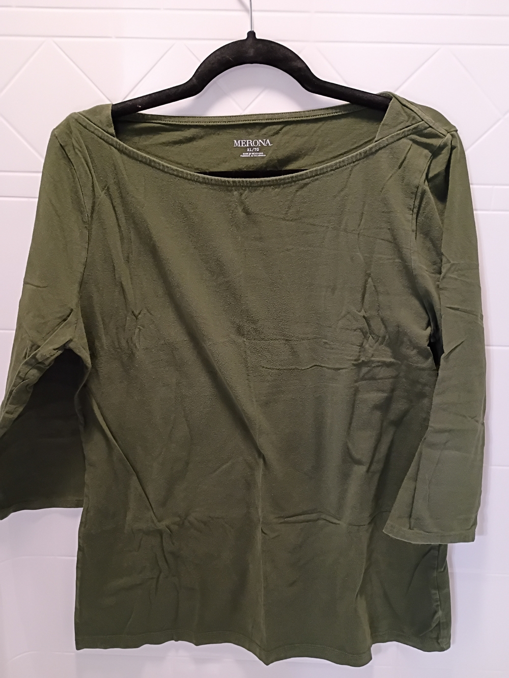 Merona Olive Green Boatneck Long Sleeve Top XL